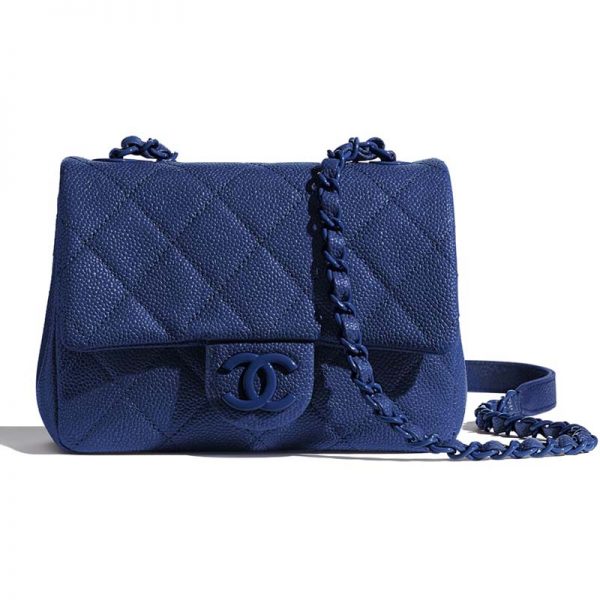 Chanel Women Flap Bag in Grained Calfskin Leather-Blue