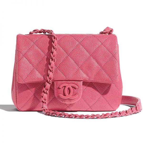 Chanel Women Flap Bag in Grained Calfskin Leather-Pink