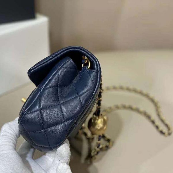 Chanel Women Flap Bag in Lambskin Leather-Navy (10)