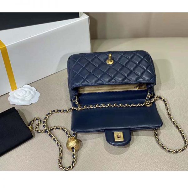 Chanel Women Flap Bag in Lambskin Leather-Navy (12)