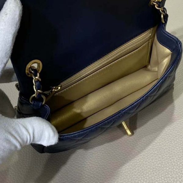 Chanel Women Flap Bag in Lambskin Leather-Navy (13)