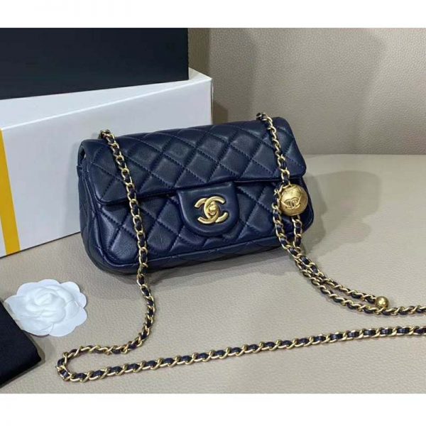 Chanel Women Flap Bag in Lambskin Leather-Navy (6)