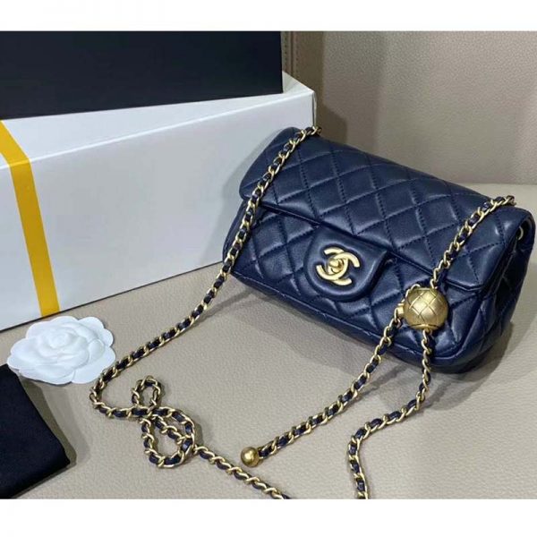 Chanel Women Flap Bag in Lambskin Leather-Navy (7)