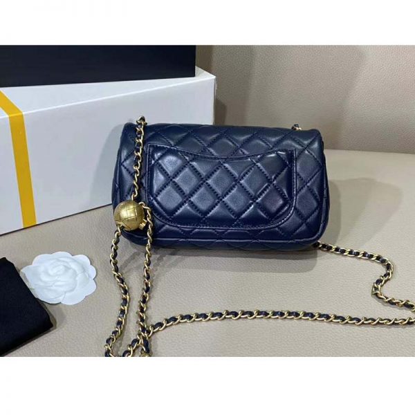 Chanel Women Flap Bag in Lambskin Leather-Navy (8)