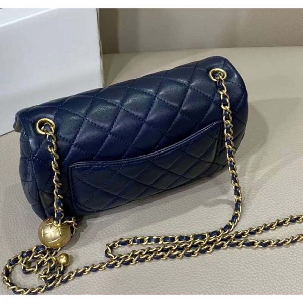 Chanel Women Flap Bag in Lambskin Leather-Navy (9)