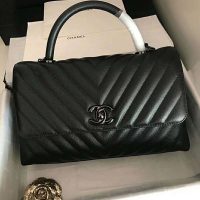 Chanel Women Flap Bag with Top Handle Grained Calfskin-Black