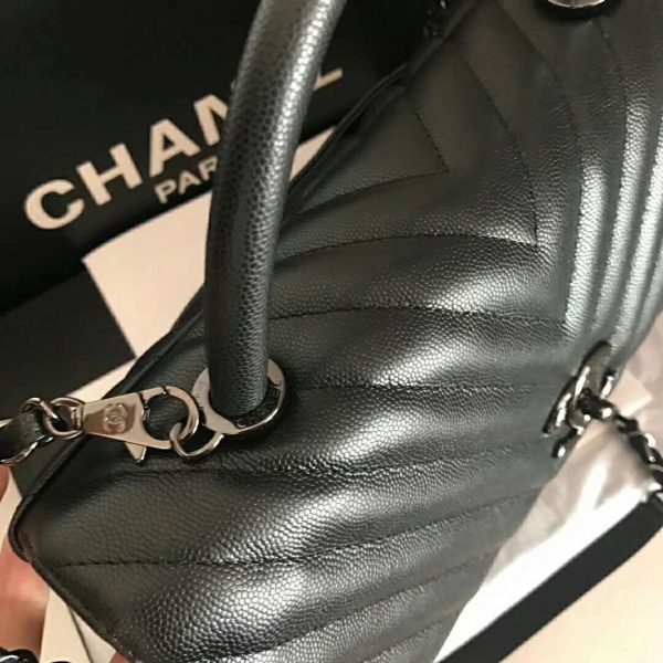 Chanel Women Flap Bag with Top Handle Grained Calfskin-Black (4)