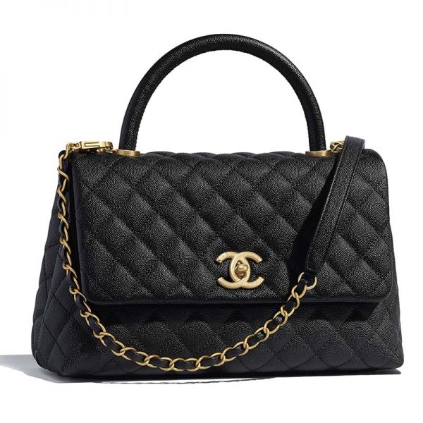 Chanel Women Flap Bag with Top Handle in Grained Calfskin-Black