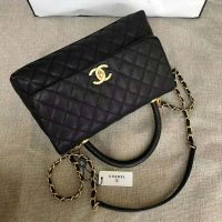 Chanel Women Flap Bag with Top Handle in Grained Calfskin-Black