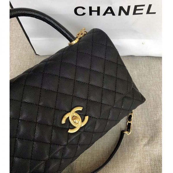 Chanel Women Flap Bag with Top Handle in Grained Calfskin-Black (4)