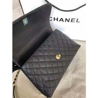 Chanel Women Flap Bag with Top Handle in Grained Calfskin-Black