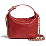 Chanel Women Hobo Bag in Lambskin Leather Gold Metal-Red