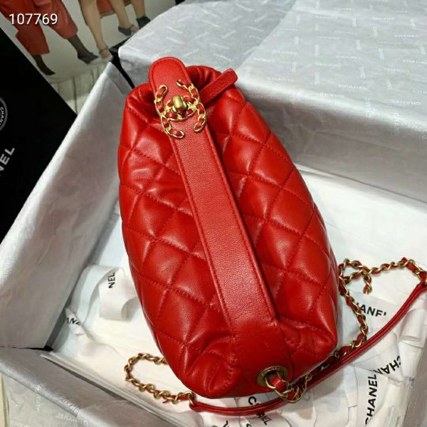 Chanel Women Hobo Bag in Lambskin Leather Gold Metal-Red (3)