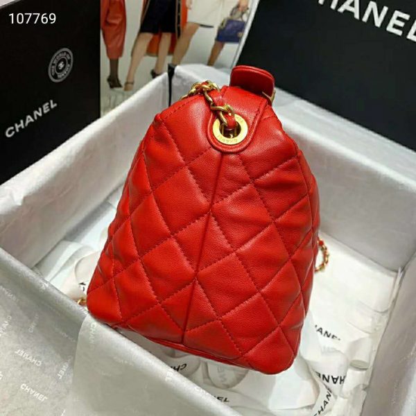 Chanel Women Hobo Bag in Lambskin Leather Gold Metal-Red (5)