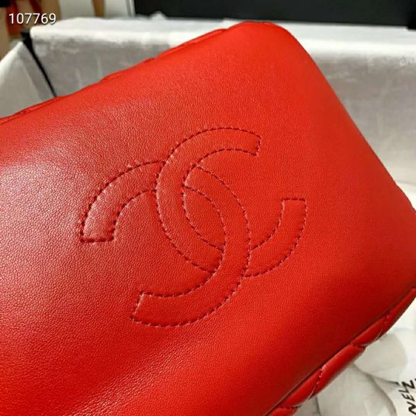 Chanel Women Hobo Bag in Lambskin Leather Gold Metal-Red (7)