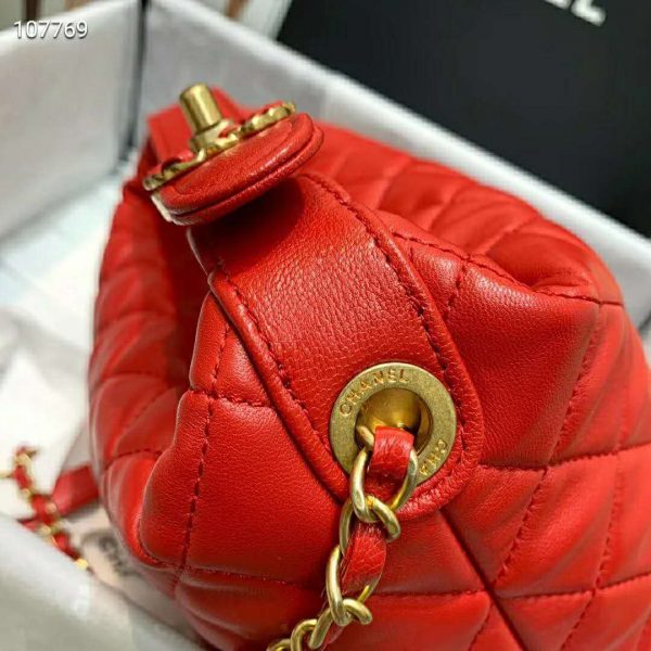 Chanel Women Hobo Bag in Lambskin Leather Gold Metal-Red (8)