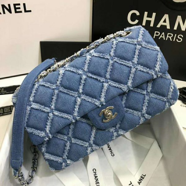 Chanel Women Large Flap Bag Denim & Silver-Tone Metal-Blue (4)