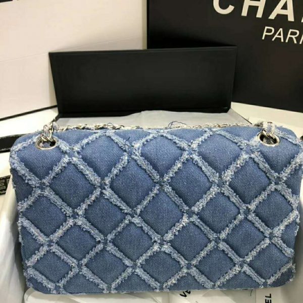 Chanel Women Large Flap Bag Denim & Silver-Tone Metal-Blue (5)
