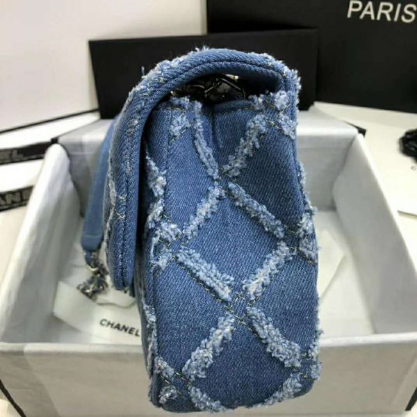 Chanel Women Large Flap Bag Denim & Silver-Tone Metal-Blue (7)