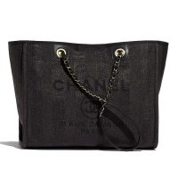 Chanel Women Large Shopping Bag in Mixed Fibers-Black