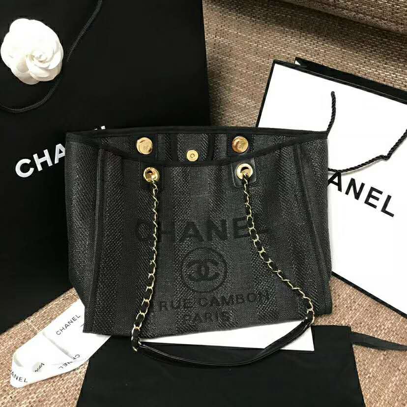 Chanel Women Large Shopping Bag in Mixed Fibers-Black - LULUX