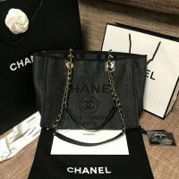 Chanel Women Large Shopping Bag in Mixed Fibers-Black