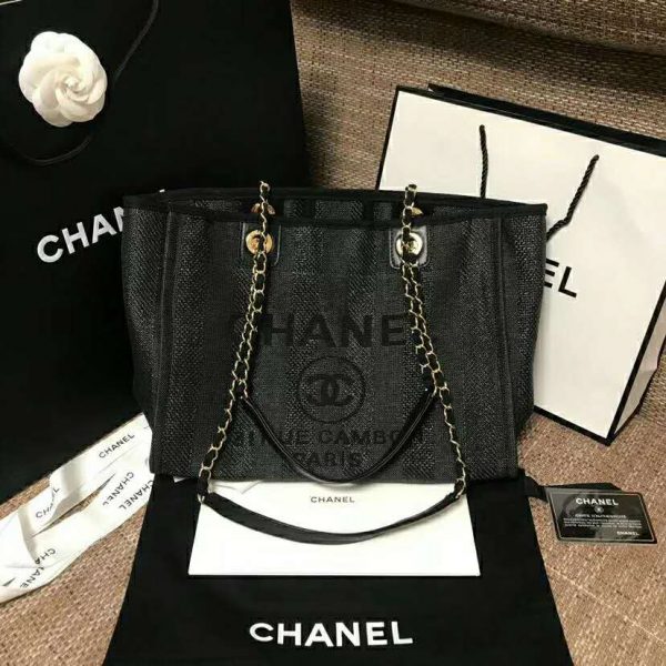 Chanel Women Large Shopping Bag in Mixed Fibers-Black (9)