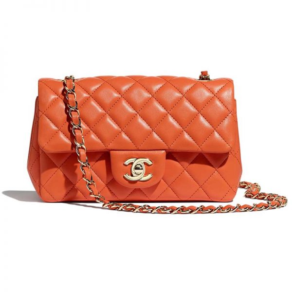 Chanel Women Mini Flap Bag in Lambskin Leather-Orange