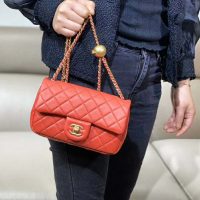 Chanel Women Mini Flap Bag in Lambskin Leather-Orange