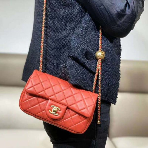 Chanel Women Mini Flap Bag in Lambskin Leather-Orange (11)