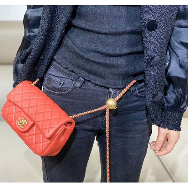 Chanel Women Mini Flap Bag in Lambskin Leather-Orange (12)