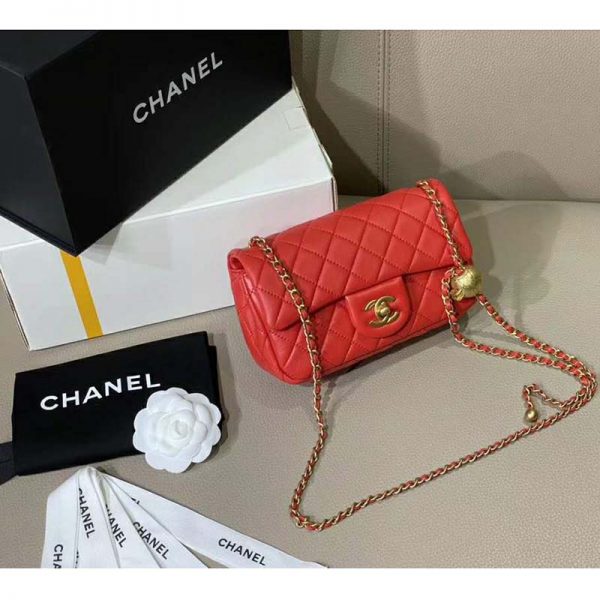 Chanel Women Mini Flap Bag in Lambskin Leather-Orange (2)