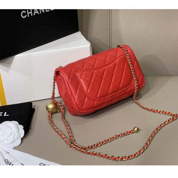 Chanel Women Mini Flap Bag in Lambskin Leather-Orange (4)