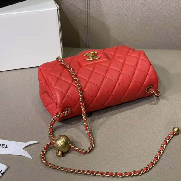 Chanel Women Mini Flap Bag in Lambskin Leather-Orange (5)