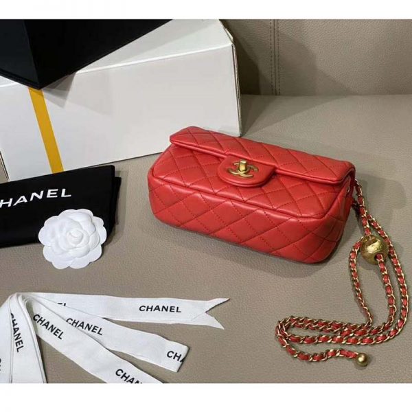 Chanel Women Mini Flap Bag in Lambskin Leather-Orange (6)