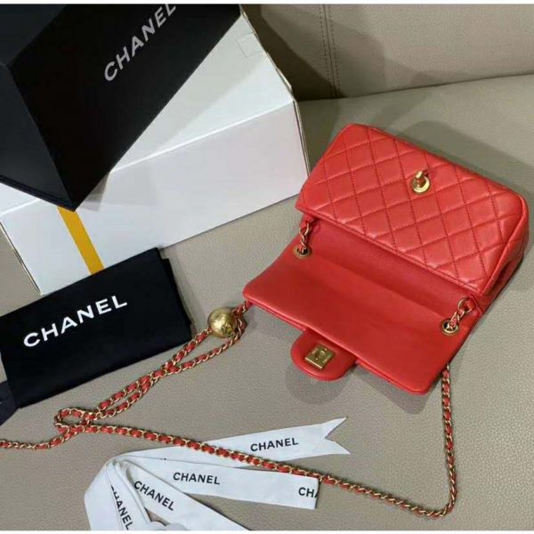 Chanel Women Mini Flap Bag in Lambskin Leather-Orange (7)