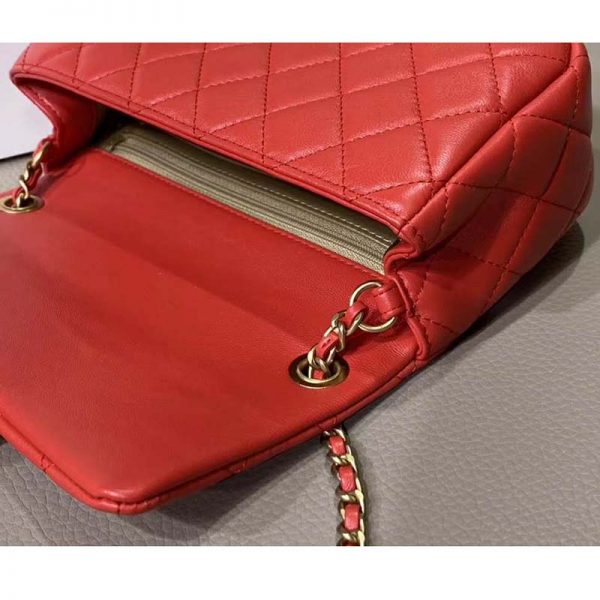 Chanel Women Mini Flap Bag in Lambskin Leather-Orange (8)