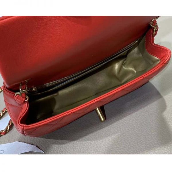 Chanel Women Mini Flap Bag in Lambskin Leather-Orange (9)