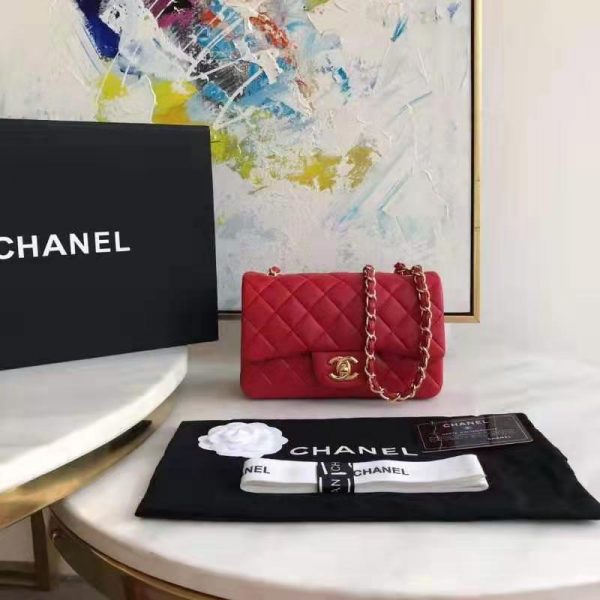 Chanel Women Mini Flap Bag in Lambskin Leather-Red (1)