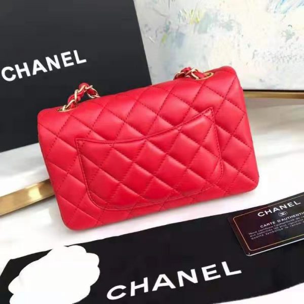 Chanel Women Mini Flap Bag in Lambskin Leather-Red (3)