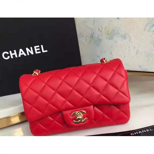 Chanel Women Mini Flap Bag in Lambskin Leather-Red (4)