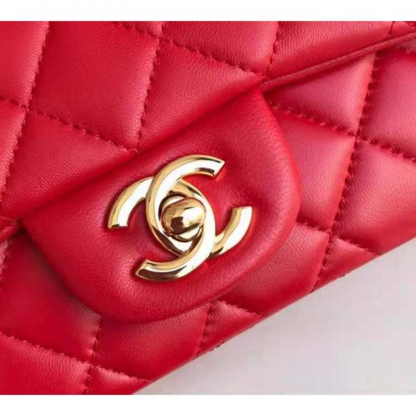 Chanel Women Mini Flap Bag in Lambskin Leather-Red (5)