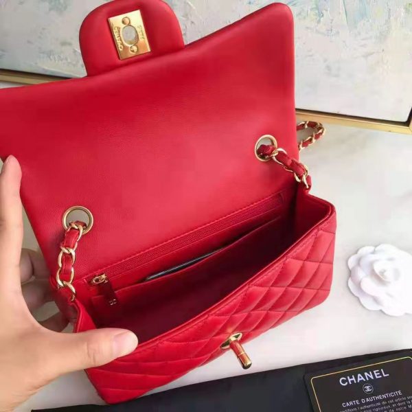 Chanel Women Mini Flap Bag in Lambskin Leather-Red (6)