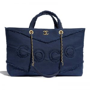 Chanel Women Shopping Bag Denim & Gold-Tone Metal Navy Blue