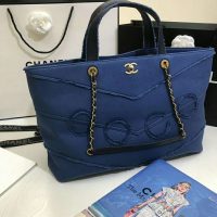 Chanel Women Shopping Bag Denim & Gold-Tone Metal Navy Blue