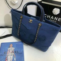 Chanel Women Shopping Bag Denim & Gold-Tone Metal Navy Blue