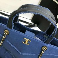 Chanel Women Shopping Bag Denim & Gold-Tone Metal Navy Blue