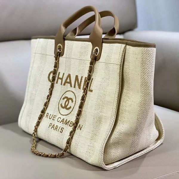 Chanel Women Shopping Bag in Mixed Fibers-Beige (10)