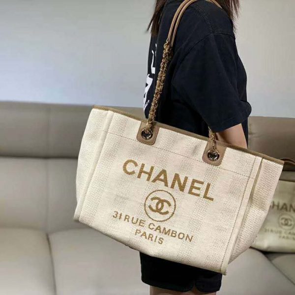 Chanel Women Shopping Bag in Mixed Fibers-Beige (3)