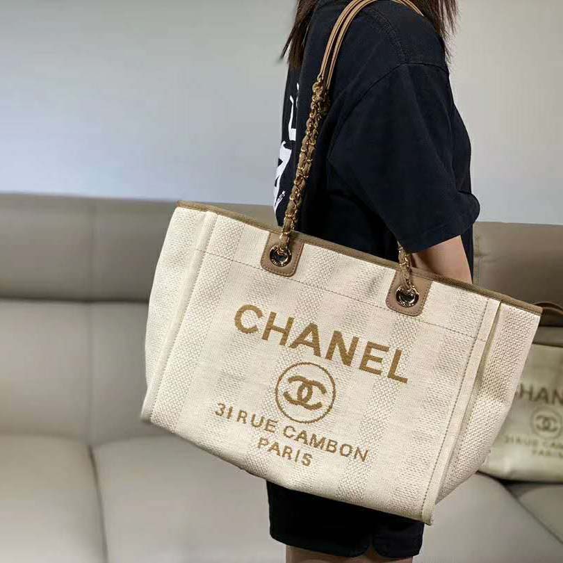 Chanel Women Shopping Bag in Mixed Fibers-Beige - LULUX